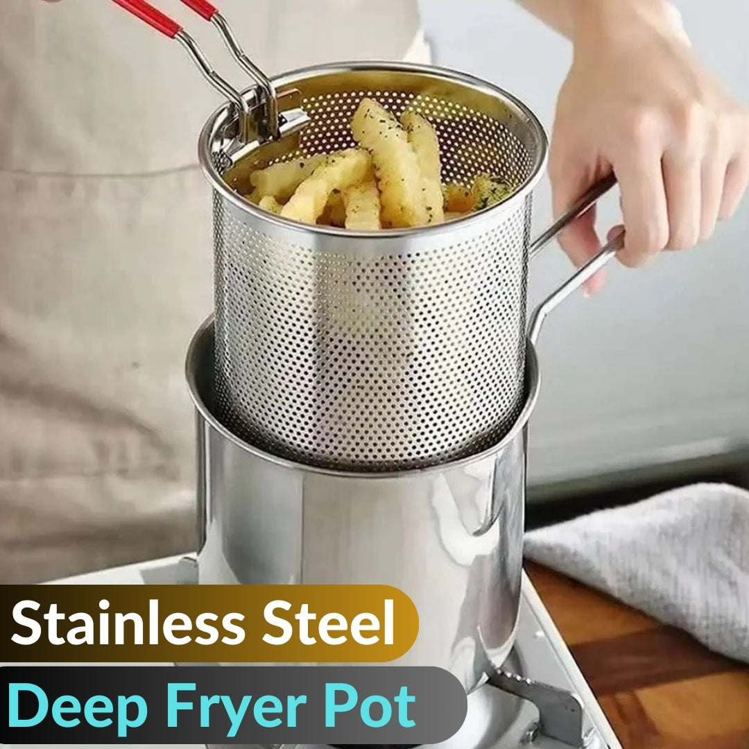 Stainless Steel Deep Frying Pot with Basket & Lid – Safe and Even Oil Cooking
